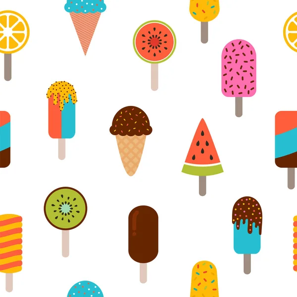 Lindo Patrón Sin Costuras Verano Con Helado Papel Embalaje Colorido — Vector de stock