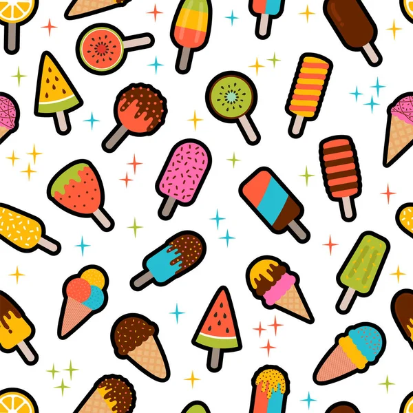 Lindo Patrón Sin Costuras Verano Con Helado Papel Embalaje Colorido — Vector de stock