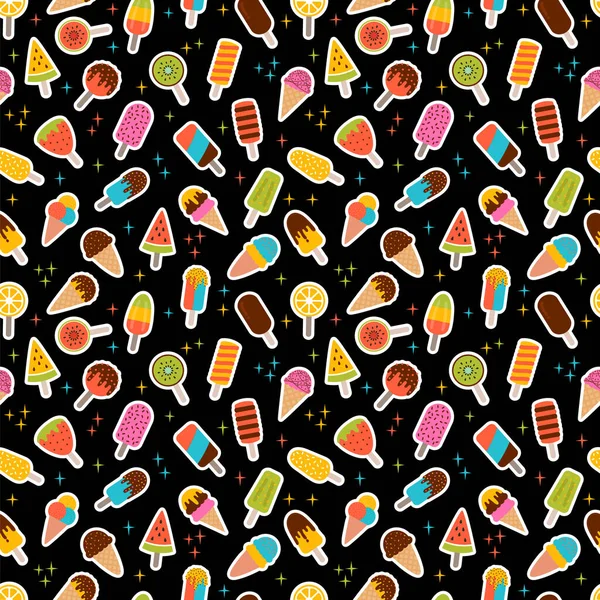 Cute Summer Seamless Pattern Ice Cream Colorful Wrapping Paper Fabric — Stock Vector