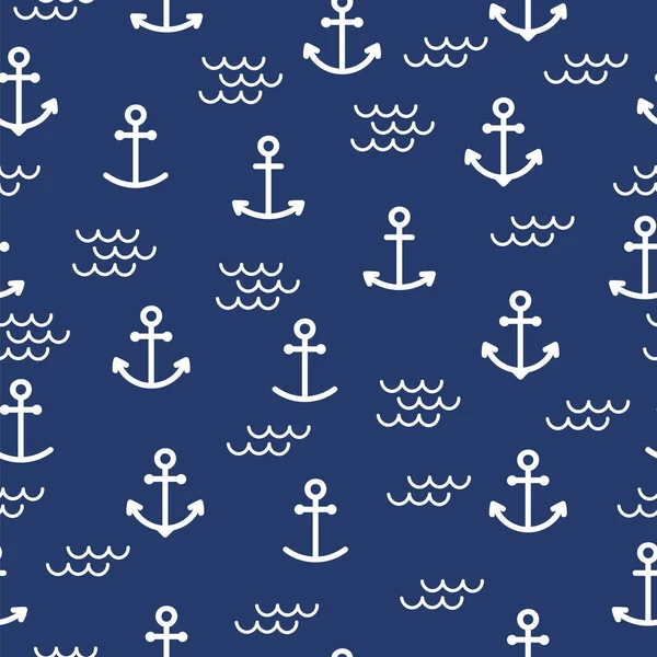 アンカー付き夏シームレスパターン かわいい海の背景 包装紙 ウェブデザインに最適です ベクターイラスト — ストックベクタ
