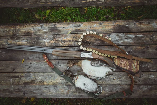 Russland Kholmogory Oktober 2019 Ein Doppelläufiges Vertikales Gewehr Ein Bandolier — Stockfoto