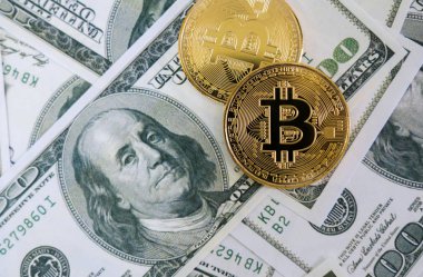 Bitcoin en iyi görünümünü Doları banknot üzerinde; Fintech kavramı