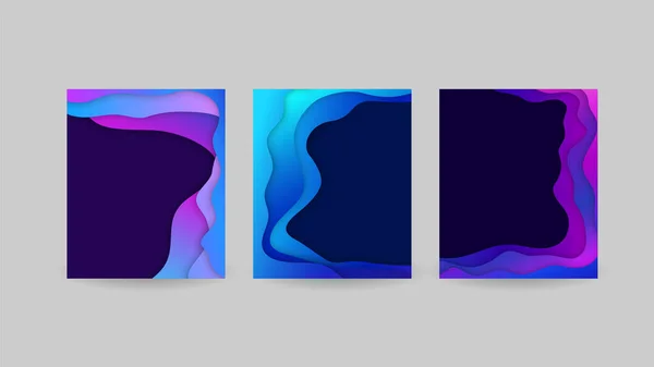 Vloeibare Vormen Grote Blauwe Paarse Hellingen Papier Gesneden Moderne Gekleurde — Stockvector