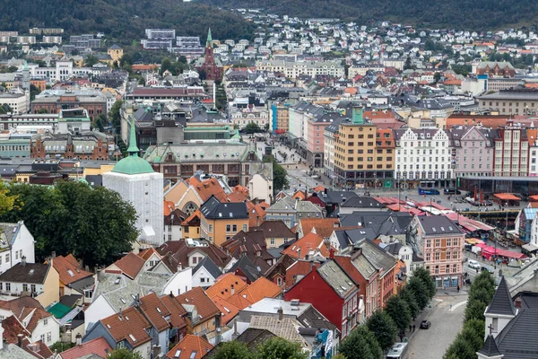 Bergen Noorwegen September 2019 Bergen Centrum Straten Uitzicht Vanuit Lucht — Stockfoto