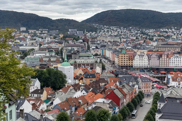 Bergen Norvégia Szeptember 2019 Bergen City Center Utcák Táj Antenna — Stock Fotó