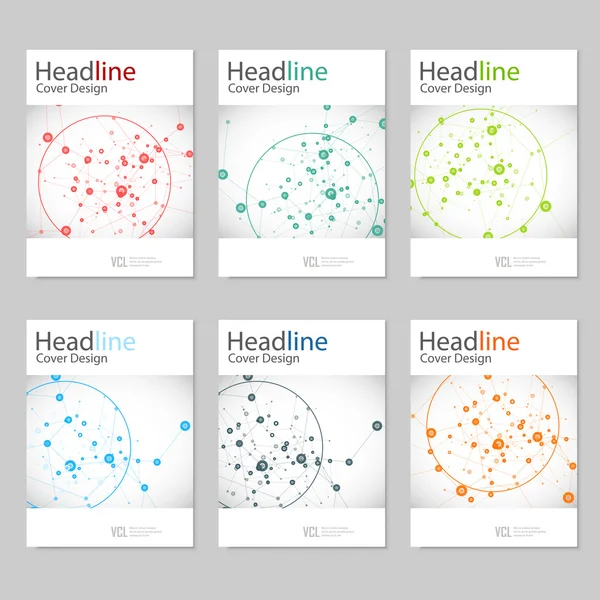 Définir un modèle de couverture de brochure pour connecter, réseau, soins de santé, science et technologie — Image vectorielle