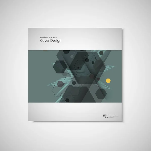 Diseño de portada abstracta, diseño de plantilla de folleto empresarial, informe anual, folleto o libro en A4. Formas creativas geométricas hexagonales — Vector de stock