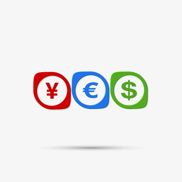 Set vettoriale rosso verde e blu icone di valuta sfondo bianco . — Vettoriale Stock