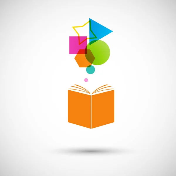 Libro naranja vectorial con formas geométricas brillantes fondo blanco — Vector de stock