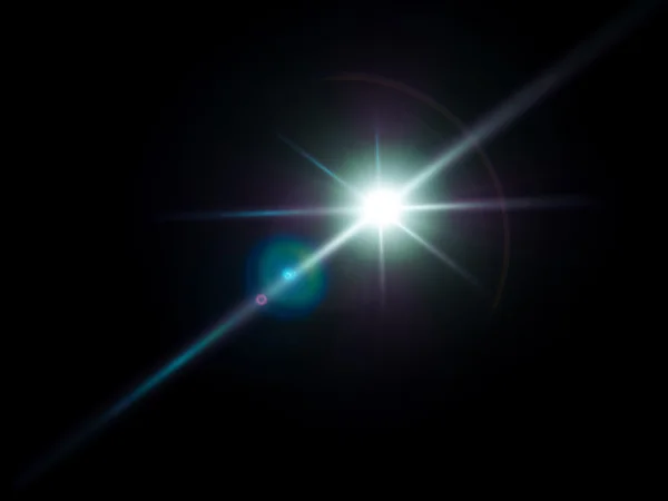 Brillamento della lente di forte luce sul nero — Foto Stock