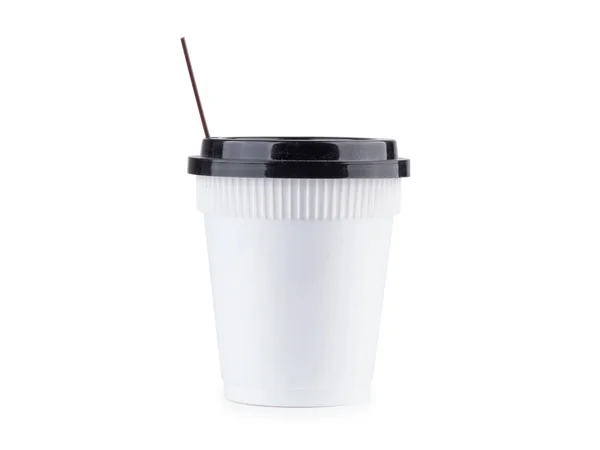 Kaffekopp plast för varm dryck på vit — Stockfoto