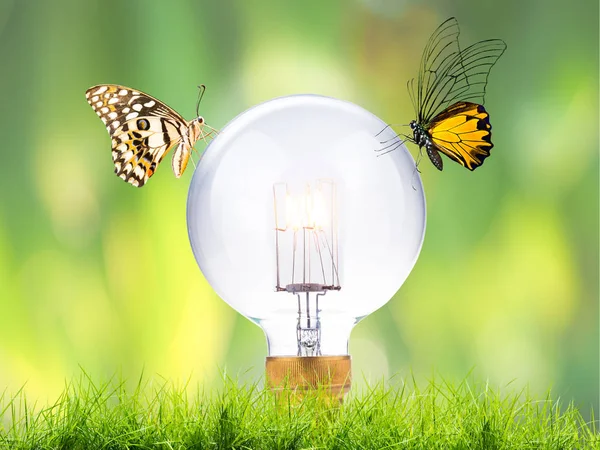 High power edison light bulb on nature background — Stock Photo, Image