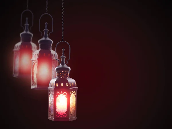 Candle light lids on muslim style's lantern shining on the dark — Stock Photo, Image