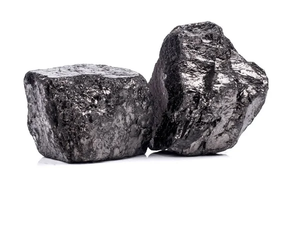 Czarny Węgiel Bitumiczny Białym Tle Kopalne Źródła Energii Cieplnej — Zdjęcie stockowe