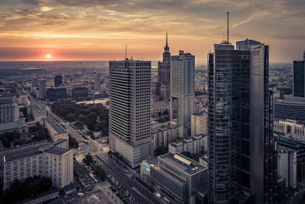 Warsaw Poland Aerial View City Sunset — Stock Photo, Image