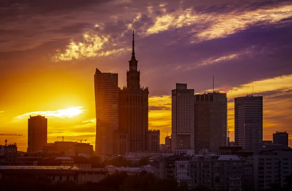 Warsaw Poland Aerial View City Sunset — Stock Photo, Image