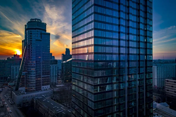 Varsóvia Polónia Vista Aérea Cidade Pôr Sol — Fotografia de Stock