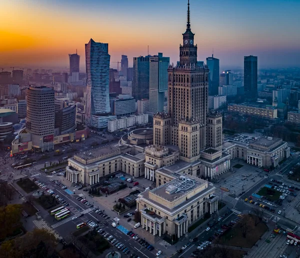 Warsaw Poland Aerial View City Sunset — Stock Photo, Image