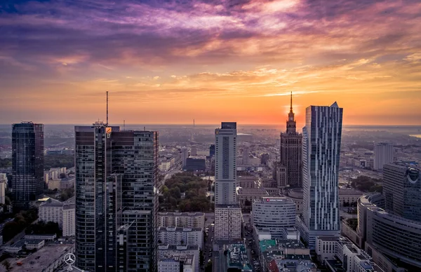 Warsaw Poland Aerial View City Sunset — Stock Photo, Image