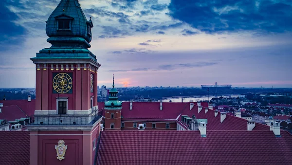 Varşova Polonya Gün Batımında Şehrin Havadan Görüntüsü — Stok fotoğraf