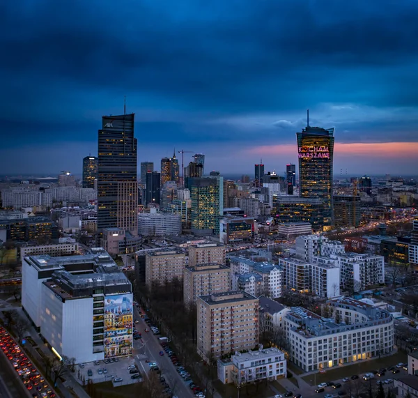 Varšava Polsko Letecký Pohled Město Při Západu Slunce — Stock fotografie