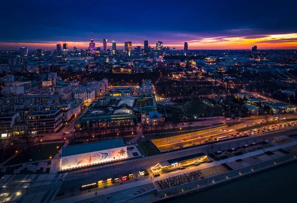 Warschau Polen Luchtfoto Van Stad Bij Zonsondergang — Stockfoto