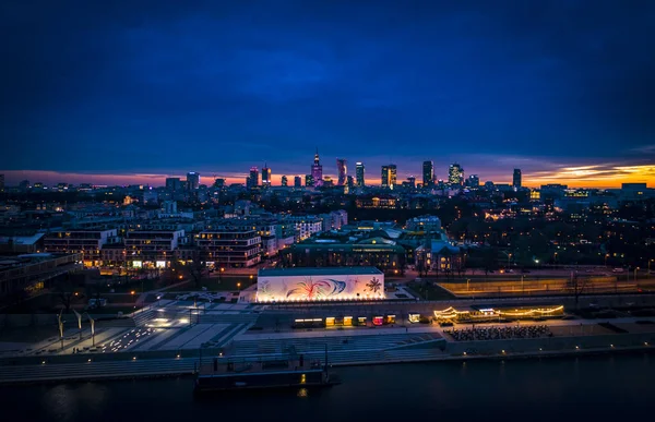 Warsaw Poland Aerial View City Sunset — Stock Photo, Image