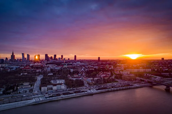 Warschau Polen Luchtfoto Van Stad Bij Zonsondergang — Stockfoto