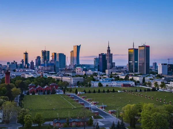 Warsaw Poland Aerial View City Sunset — Stock Photo, Image