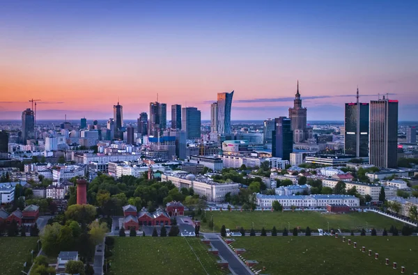 Warsaw Poland Aerial View City Sunset — Stock Photo, Image