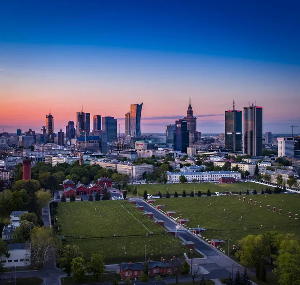 Warsaw Poland Aerial View City Sunset — Stock Photo, Image