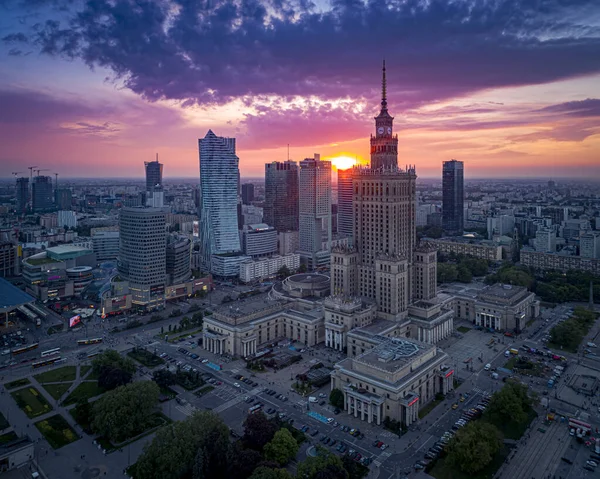 Warsaw Poland Aerial View City Sunset — Stock Photo, Image