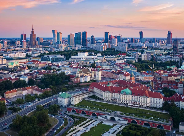 Varsóvia Polónia Vista Aérea Cidade Pôr Sol — Fotografia de Stock