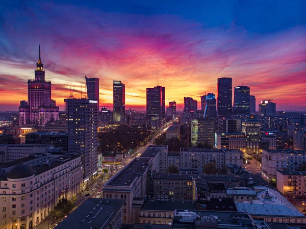 Magnifico Tramonto Varsavia Polonia Veduta Aerea Della Città — Foto Stock