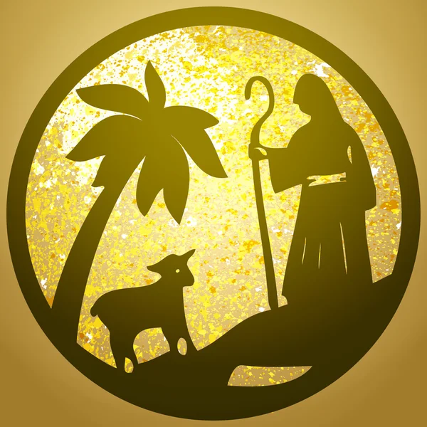 Pastor y oveja silueta icono vector ilustración oro — Vector de stock