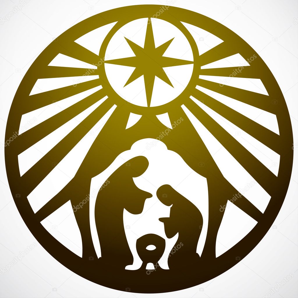 Holy family Christian silhouette icon vector illustration gold 