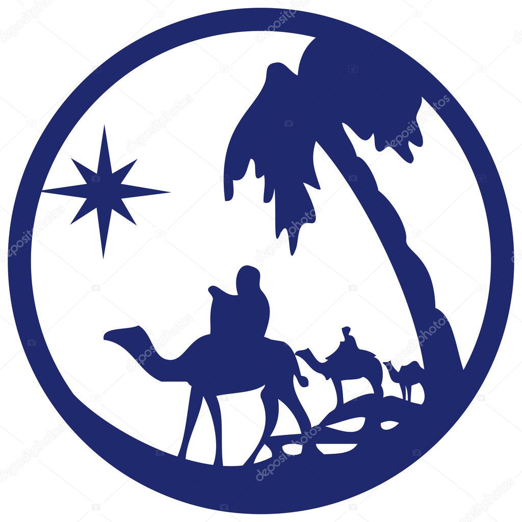 Adoration of the Magi silhouette icon vector illustration blue 