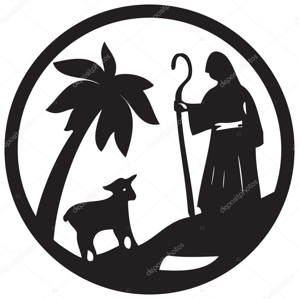 Shepherd and Sheep silhouette icon vector illustration black  