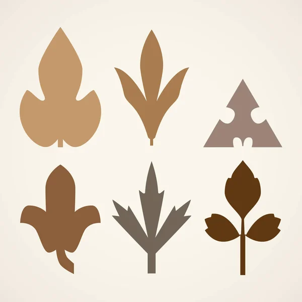 Dekorativa bruna blad mönster uppsättning isolerad på vit vektor. Va — Stock vektor
