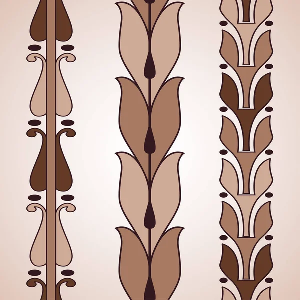 Vintage decorative set brown floral pattern seamless vertical bo — Stock Vector