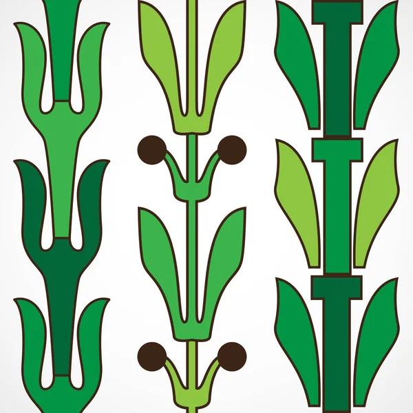 Vintage dekorativ set gröna blommiga mönster sömlös vertikala bo — Stock vektor
