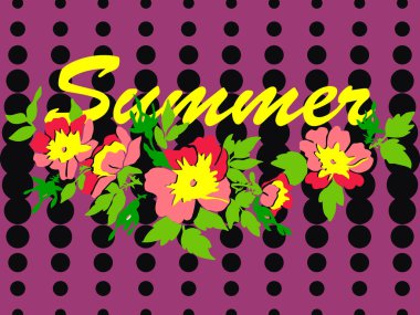 El çekilmiş branche çiçek gül tropikal vintage baskı, noktalı resim