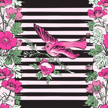 Trop ile sorunsuz egzotik kuş uçan ve Botanik kenarlık çerçevesi