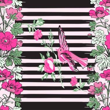 Trop ile sorunsuz egzotik kuş uçan ve Botanik kenarlık çerçevesi