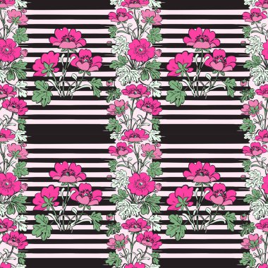 Sorunsuz çerçeve botanik bush tropik çiçekler vintage ilkeleri ile