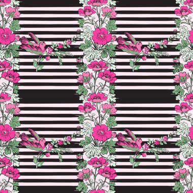 Trop ile sorunsuz egzotik kuş uçan ve Botanik kenarlık çerçevesi