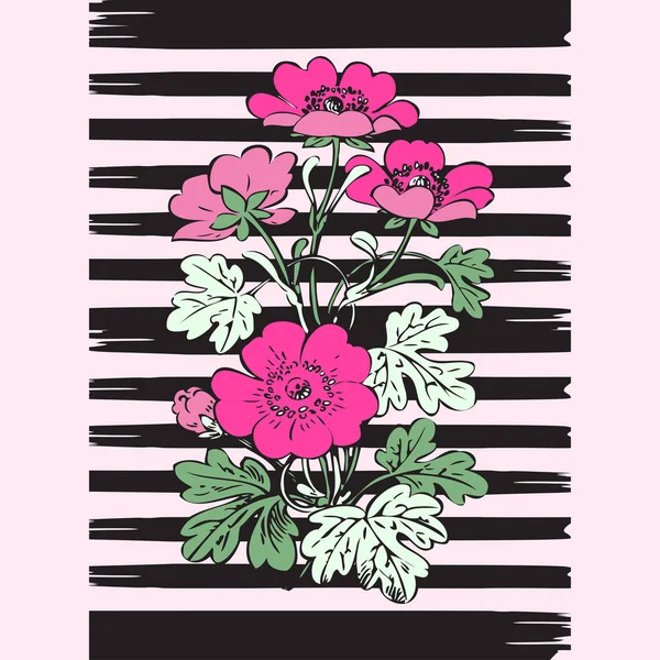 Пограничная рамка ботанический куст с тропическими цветами винтажной печати , — стоковый вектор