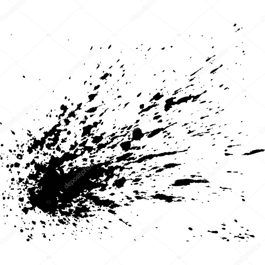 Black ink paint explosion splatter artistic cover design sketch.