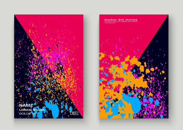 Neon explosie verf splatter artistieke cover frame ontwerp. Decor — Stockvector
