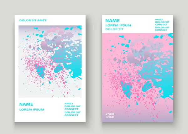 Pastel roze cyaan explosie verf splatter artistieke cover ontwerp. — Stockvector